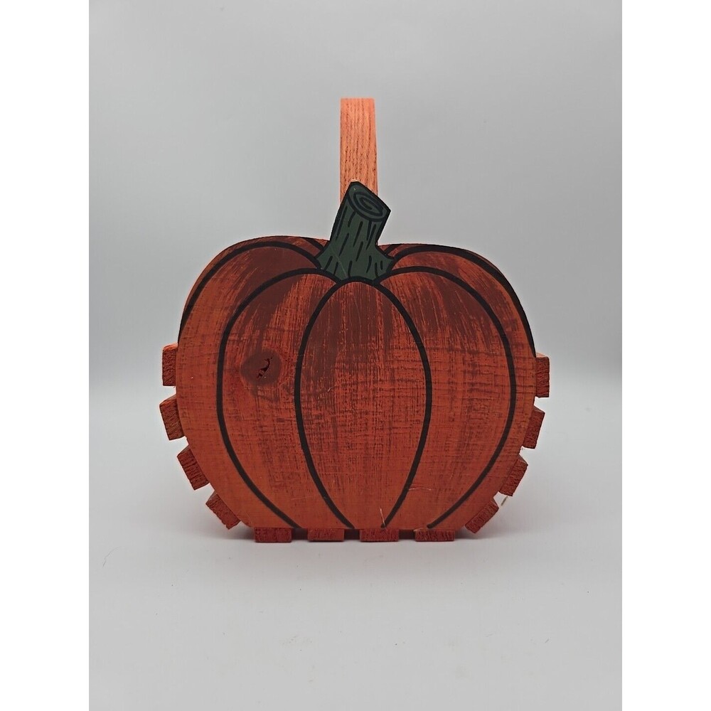 Vintage Pumpkin Wooden Basket Fall Decore  Harvest Halloween Holiday Decorative